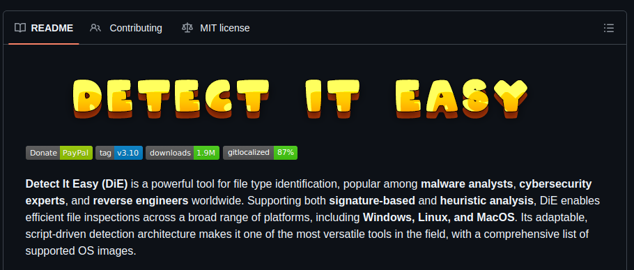 Detect It Easy identifying a packed PE file
